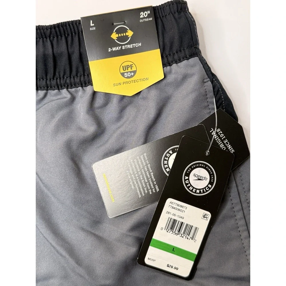 Speedo Men's Size L Gray Mesh‎ Lined Marina Long Volley Swim Trunks Summer New